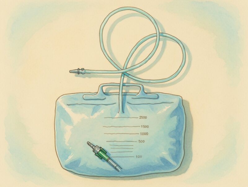 尿道カテーテルと尿バッグ